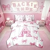 Erosebridal Initial Letter A Full Comforter Set 7 Piece Pink Bow Girls Bedding Set Kawaii Girly Bowknot Bed in A Bag with Sheets Princess Style Romantic Bow Bed Set for Kids Teen Women