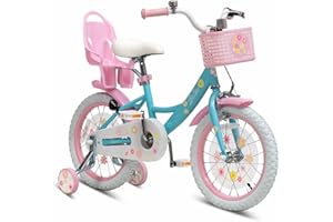 Bixike Girls Bike with Basket for Toddlers and Kids Aged 3-14, 12 14 16 18 Inch with Training Wheels, 20 Inch with Kickstand & Rear Rack, Princess Style Bicycle with Doll Seat & Daisy Prints for Gift