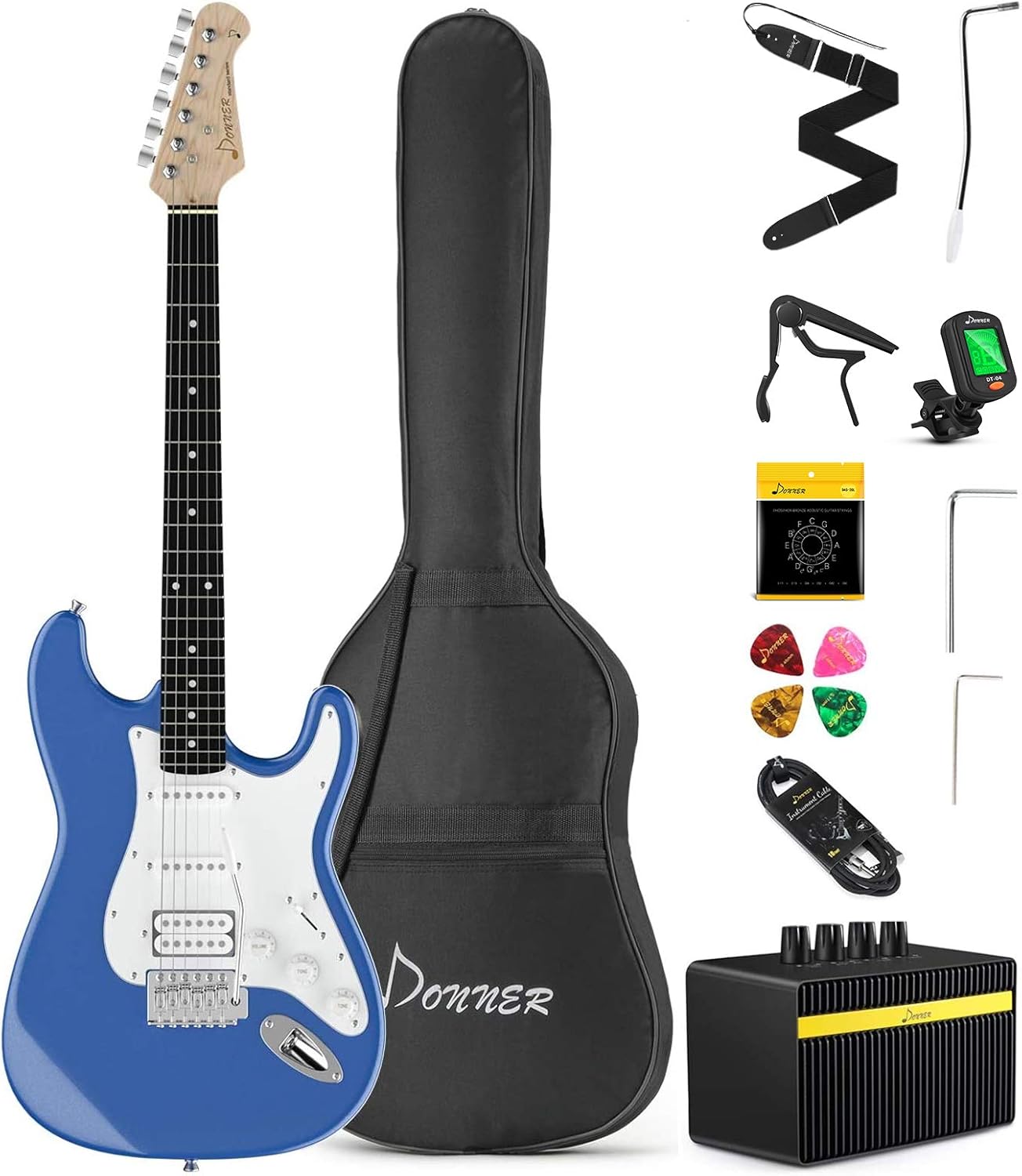 Donner DST100T Solid Body 39 Inch FullSize Electric Guitar Kit Lake