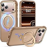 Reukdnv Magnetic for iPhone 17 Pro Max Case, Military Drop Protection, Compatible with MagSafe, Slim Translucent Matte Shockproof Protective Phone Case with 360° Spin Stand 6.9", Desert Gold