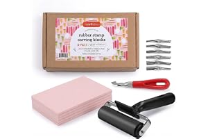Incraftables Linocut Block Printing Kit for Stamp Making - 5 Soft 4"x6" Rubber Blocks, 6 Carving Blades, & Brayer Roller -Linoleum Block Printing Stamp Kit for Beginners, Adults Crafts