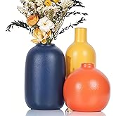 Colorful Ceramic Vase Set, Small Burnt Orange Blue Yellow Vases Home Decor,Fall Décor Modern Farmhouse Vases for Home Decor, Organic Decor Accents for Living Room, Table, Shelf, Entryway, Set of 3