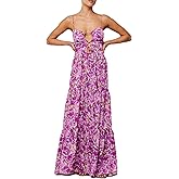 Aopwsrlyi Women Summer Sleeveless Backless Spaghetti Strap Long Floral Dress Sexy Cut Out Smocked Flowy Maxi Dress