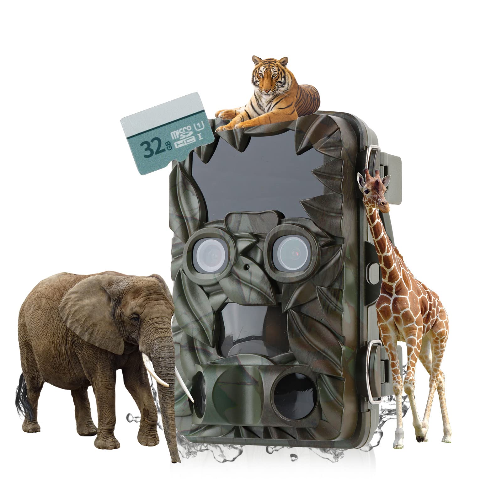 ToopMount Trail Game Camera with 32GB SD Card, Dual-lens 20MP 4K Full HD 44pcs IR LED Night Vision Motion Activated IP66 120°PIR Detects 2.4" LCD Hunting Cam for Nature Wildlife Scouting Home Farm