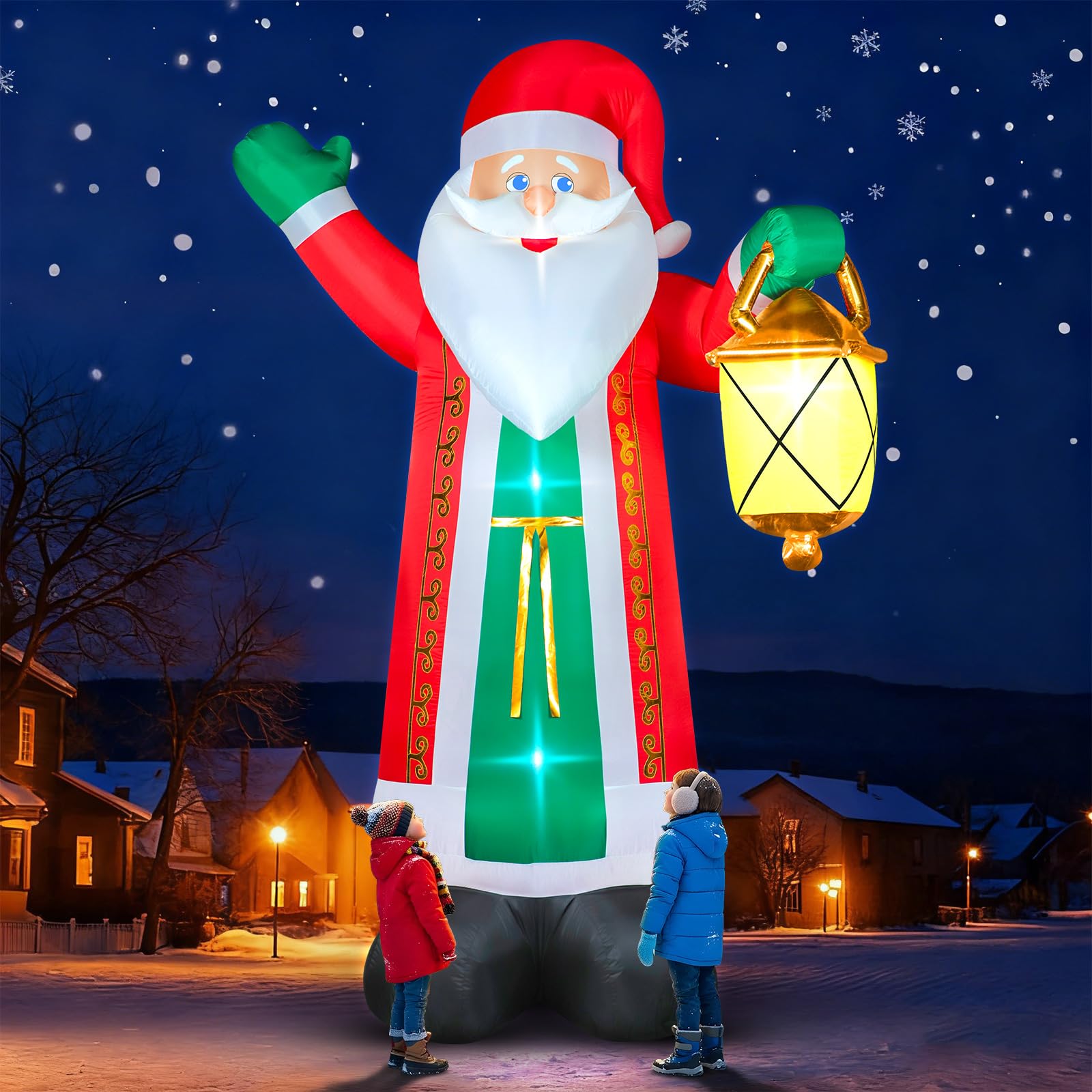 FunFanso 10 FT Christmas Inflatable Santa Claus with Lantern & Green Gloves, Xmas Blow up Outdoor Decorations, Built-in LED Lights for Yard Garden Lawn Patio Indoor Winter Holiday Home Party Decor Image