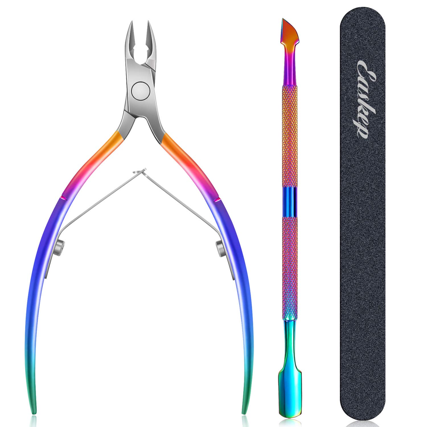 Cuticle Trimmer with Cuticle Pusher, Easkep Cuticle Remover Cuticle Nipper Professional Stainless Steel Cuticle Cutter Clipper Durable Pedicure Manicure Tools for Fingernails and Toenails Black: Beauty