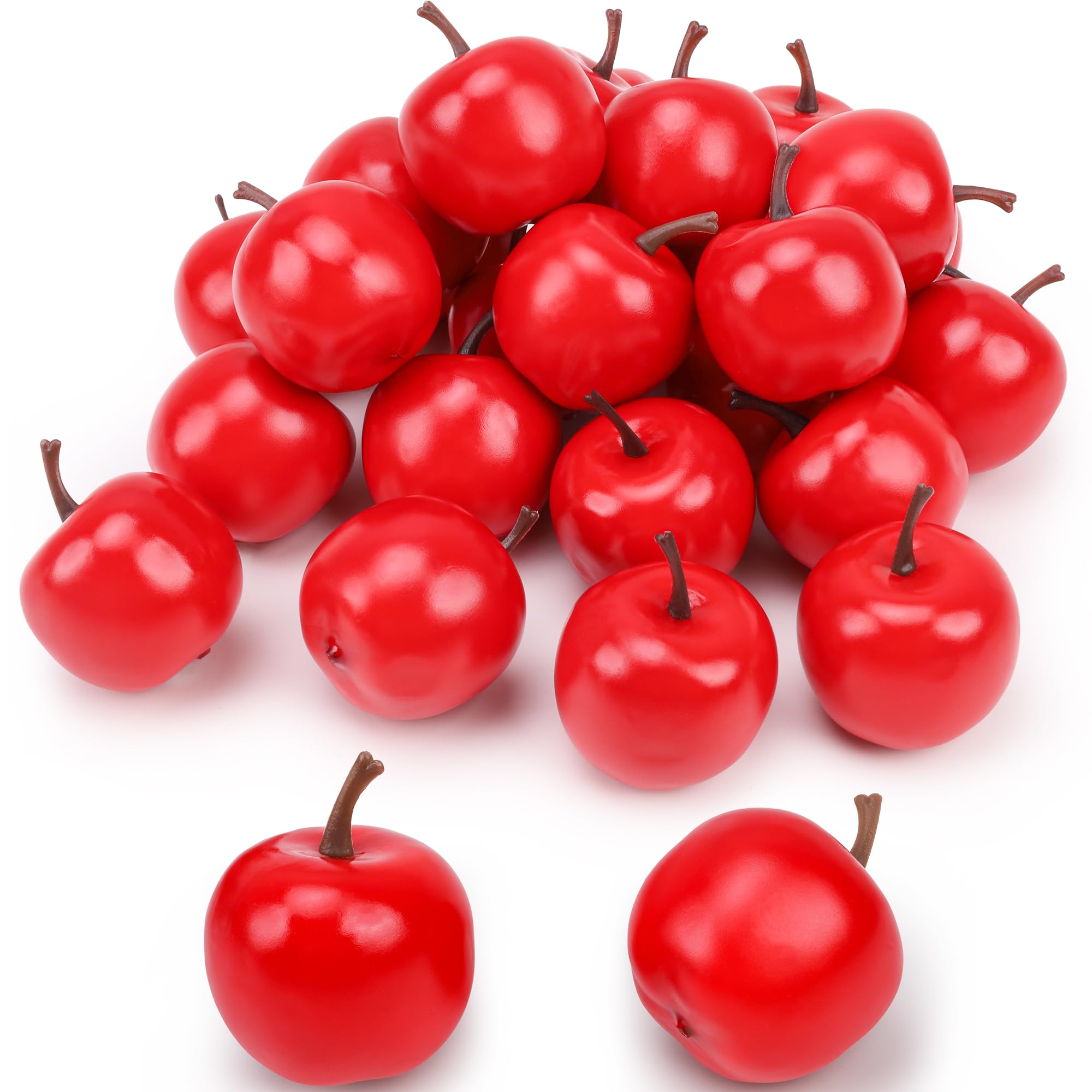 Meiwlong 27 Pcs Artificial Small Plastic Apples,1.5 Inch Mini Fake Red Apples for Decoration,Decorative Fake Fruit for Home Kitchen Festival Party Christmas Ornament