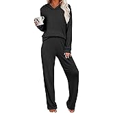 ANRABESS Women's 2 Piece Lounge Pajama Sets Ribbed Knit Long Sleeve Hoodies Tops Matching Pants Casual Fall Sleepwear Outfits
