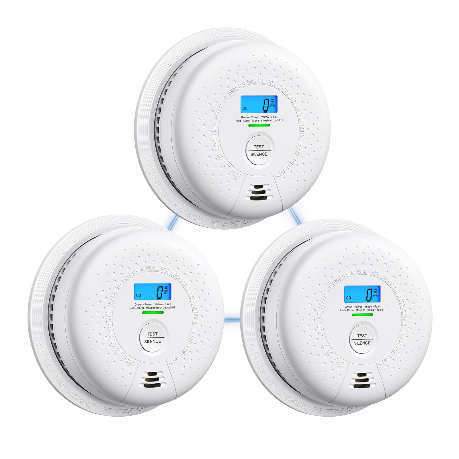 X-Sense Smoke and Carbon Monoxide Detector Combo, Wireless Interconnected Combination Smoke and Carbon Monoxide Detector with 10-Year Battery, Up to 24 X-Sense Link+ Wireless Alarms, SC01-W, 3-Pack