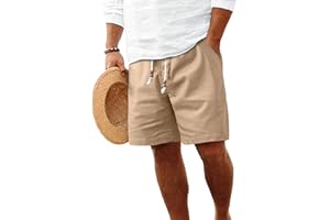 HOTake Men's Linen Shorts Casual Drawstring Elastic Waist Summer Beach Vacation Shorts