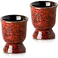 Hasense Ceramic Egg Cups for Soft Boiled Eggs, Porcelain Egg Stand Holders for Hard Boiled Eggs for Breakfast Time, Set of 2, Red