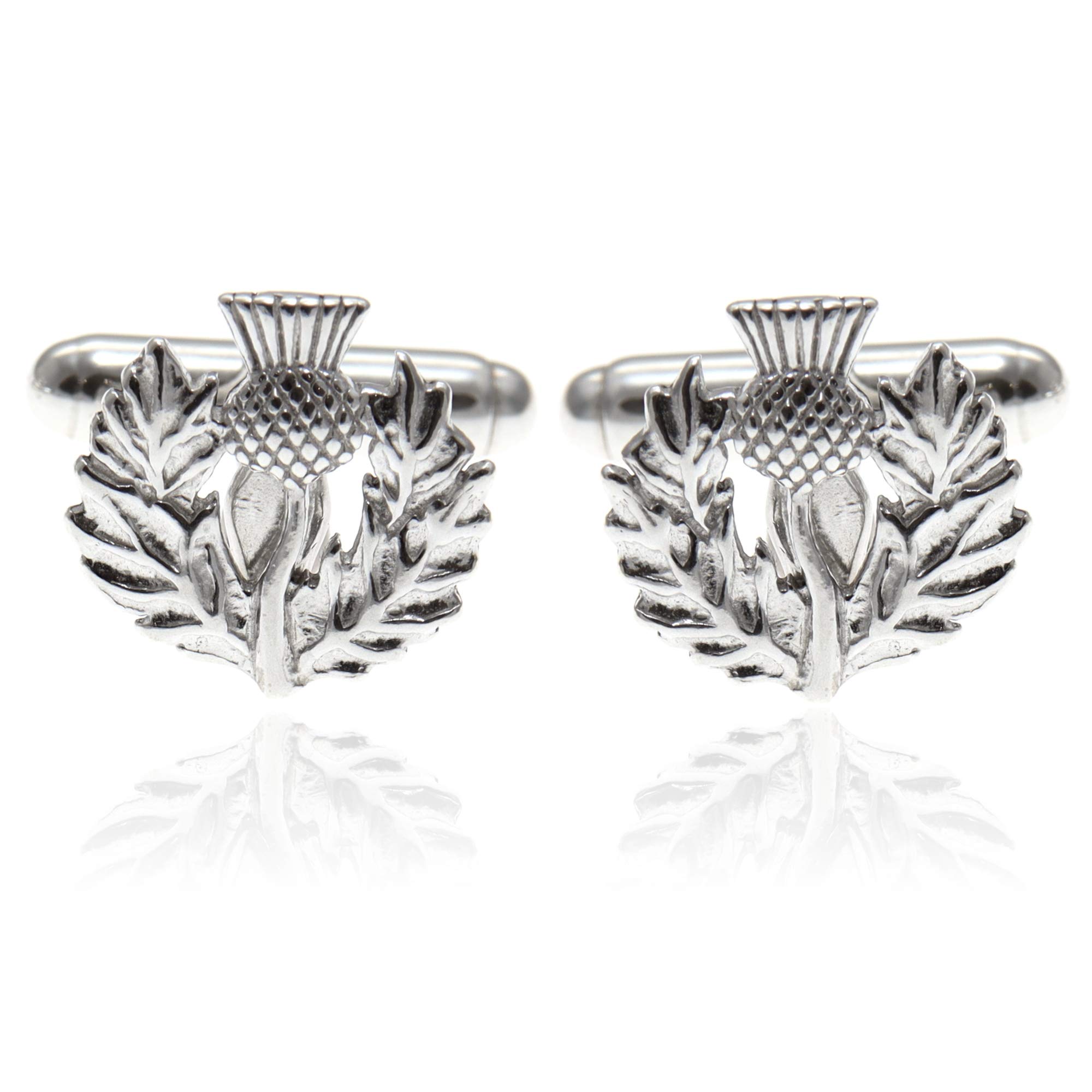 Alexander Castle 925 Sterling Silver Scottish Thistle Cufflinks for Men - Scottish Gift Cuff Links with Jewellery Gift Box - 15mm x 14mm