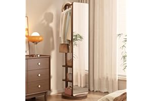 KASLANDI Full Length Mirror,Full Body Mirror Solid Wood Floor Mirror with Coat Rack 66"x12" Full Length Mirror with Stand Long Mirrors for Bedroom,Living Room (Walnut)
