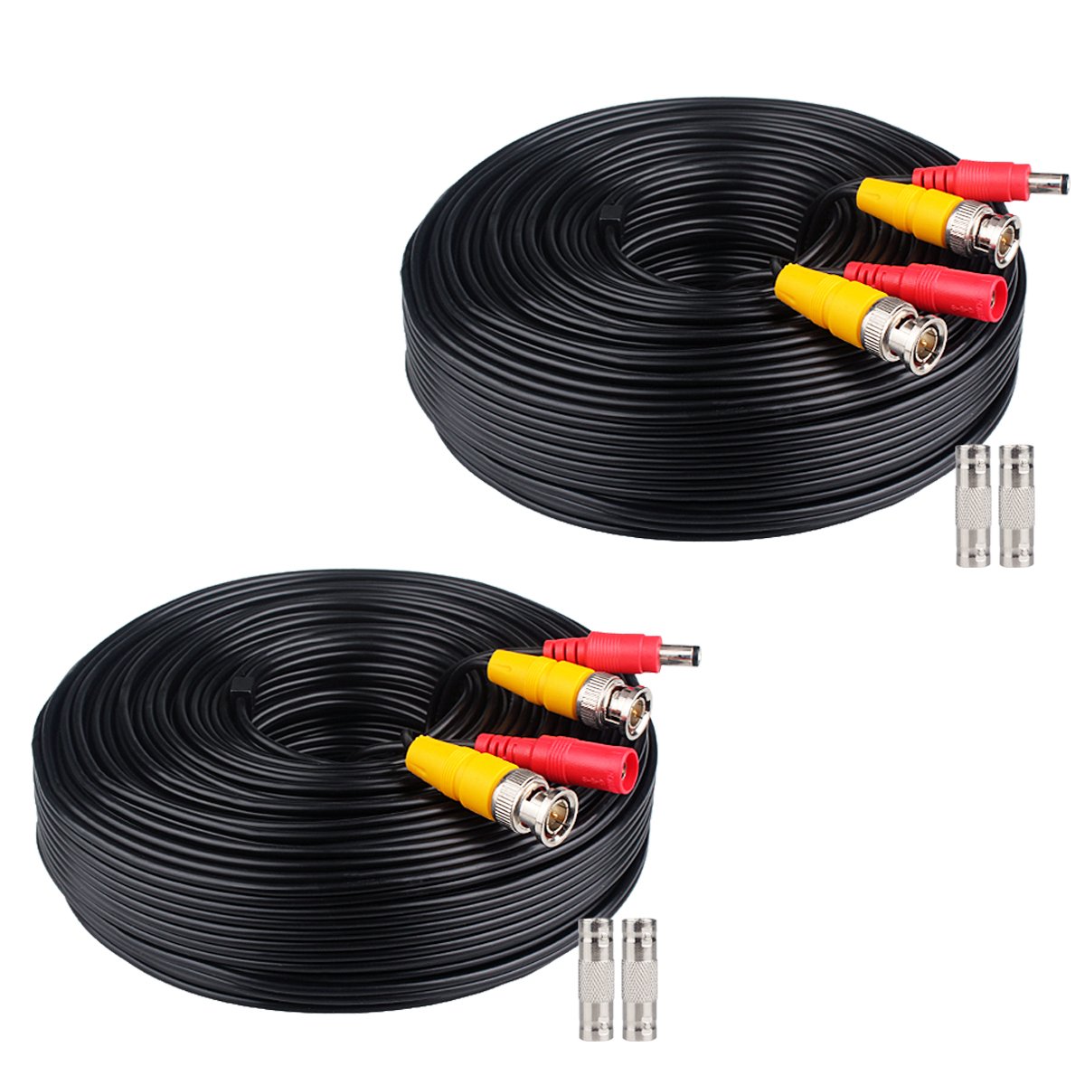 BNC Cable,2x200ft All-in-One Siamese Video and Power Security Camera Cable Wire, BNC Extension Cable with 2 Female Connectors for All Max 5MP HD CCTV DVR Surveillance System (200ft 2PCS,Black)