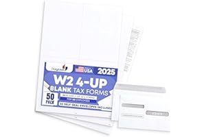 DUTYMARK W2 Forms 2025 with Envelopes, Blank W2 4 Up Tax Forms 2025, 50 Employees kit, with Instructions in Back, Compatible with QuickBooks and Accounting Software, Idea for E-Filing, 50 Self Seal Envelopes