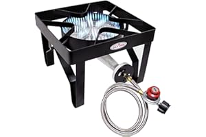 GAS ONE 200,000 BTU Square Heavy- Duty Single Burner Outdoor Stove Propane Gas Cooker with Adjustable 0-20PSI Regulator and S