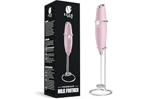 Bean Envy Milk Frother Handheld for Coffee - Electric Hand Blender, Mini Drink Mixer Whisk & Coffee Foamer Wand with Stand for Lattes, Cappuccino, Matcha and Hot Chocolate - Kitchen Gifts - Pink