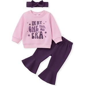 GEMLON 1st Birthday Girl Outfit Graphic Sweatshirt Flare Pants 6-18 Months | Letter Graphic Crewneck Baby Girl Clothes, Soft