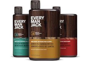Every Man Jack Men's Body Wash Variety Pack - Includes 3 Body Washes with Natural Ingredients & Incredible Scents - Amber + Sandalwood, Cedar + Red Sage, Sea Minerals + Citron Fragrances (3 Pack)