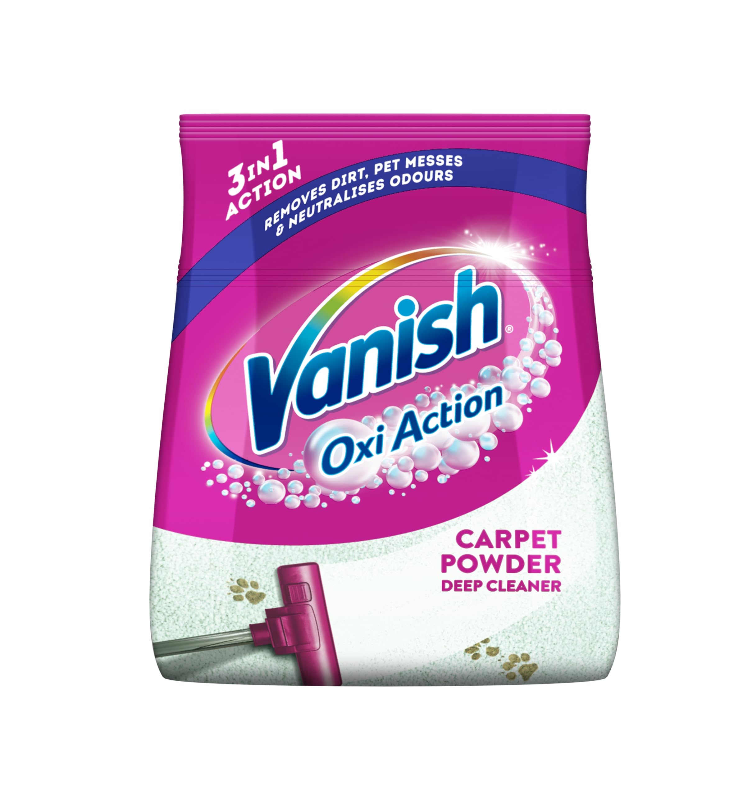 Vanish Oxi Action Carpet Powder, Spring Flowers, 650g, Eliminates Dirt, Pet Messes and Odours, Removes 3X More Dirt vs Vacuuming alone for a Deep Clean