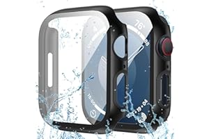 HAANILKYI 2 Pack Waterproof Case for Apple Watch 44mm SE (2nd Gen) Series 6 5 4 with Tempered Glass Screen Protector, Full Protective Hard PC Case Face Cover for iWatch 44mm