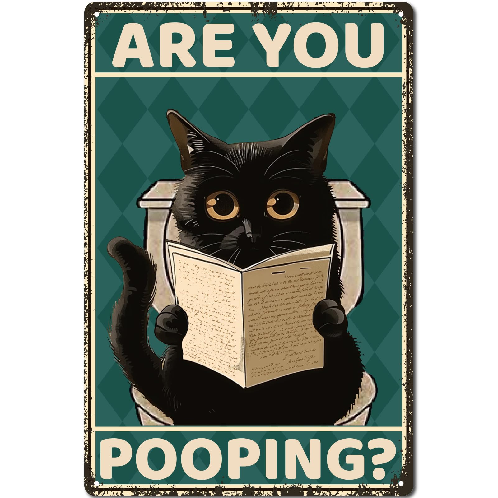 CREATCABIN Black Cat Tin Sign Bathroom Metal Poster Retro Metal Tin Sign Are You Pooping Printed Plaque Gallery Wall Signs Wall Mounted Decoration Art Display for Restroom Washroom Bathroom 12x8 Inch