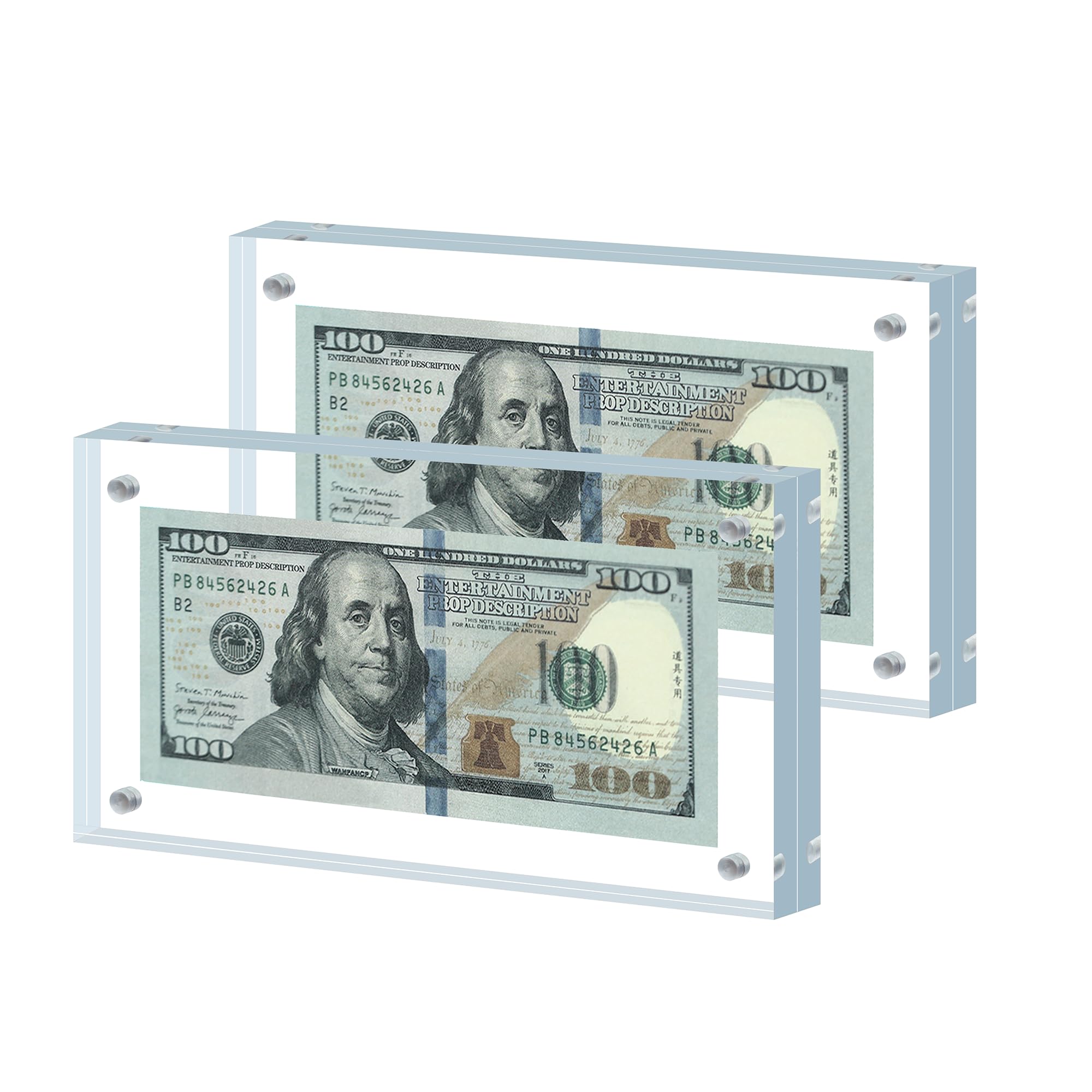 Photo 1 of 2Pcs Dollar Bill Frame Display Acrylic Dollar Bill Holder 3.9X7.8Inch for Dollar Bill Display Case Magnet Currency Display Frame Self Standing for Money Ticket Picture Photos (2)