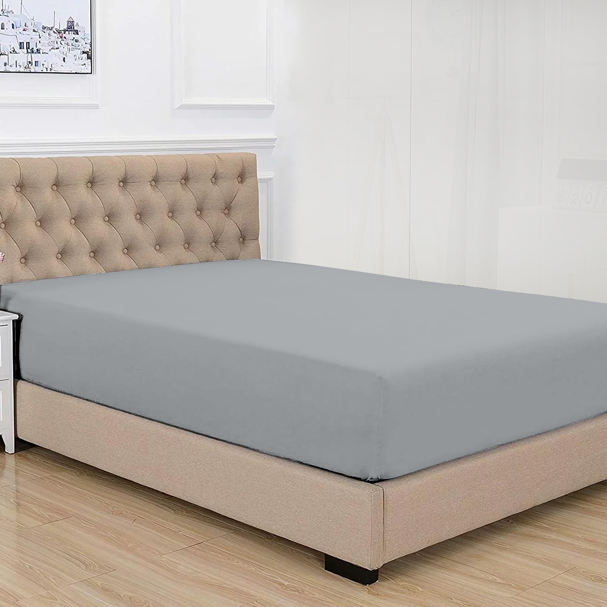 Purity Home 100% Organic Cotton Single Bed Fitted Sheet 90x190 cm – Light Grey, Percale Weave Single Sheet Fitted, Crisp & Breathable Grey Bed Sheets, Deep Pocket 30 cm with All-Round Elastic Bedding — image 1