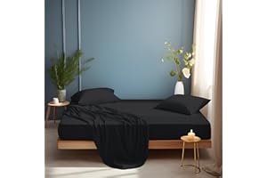 AYASW Fitted Sheet Only King Size Deep Pocket Fitted Sheet 1 Piece Premium Soft and Cozy 1800 Brushed Microfiber Wrinkle, Fade Resistant Black Easy Care Stable