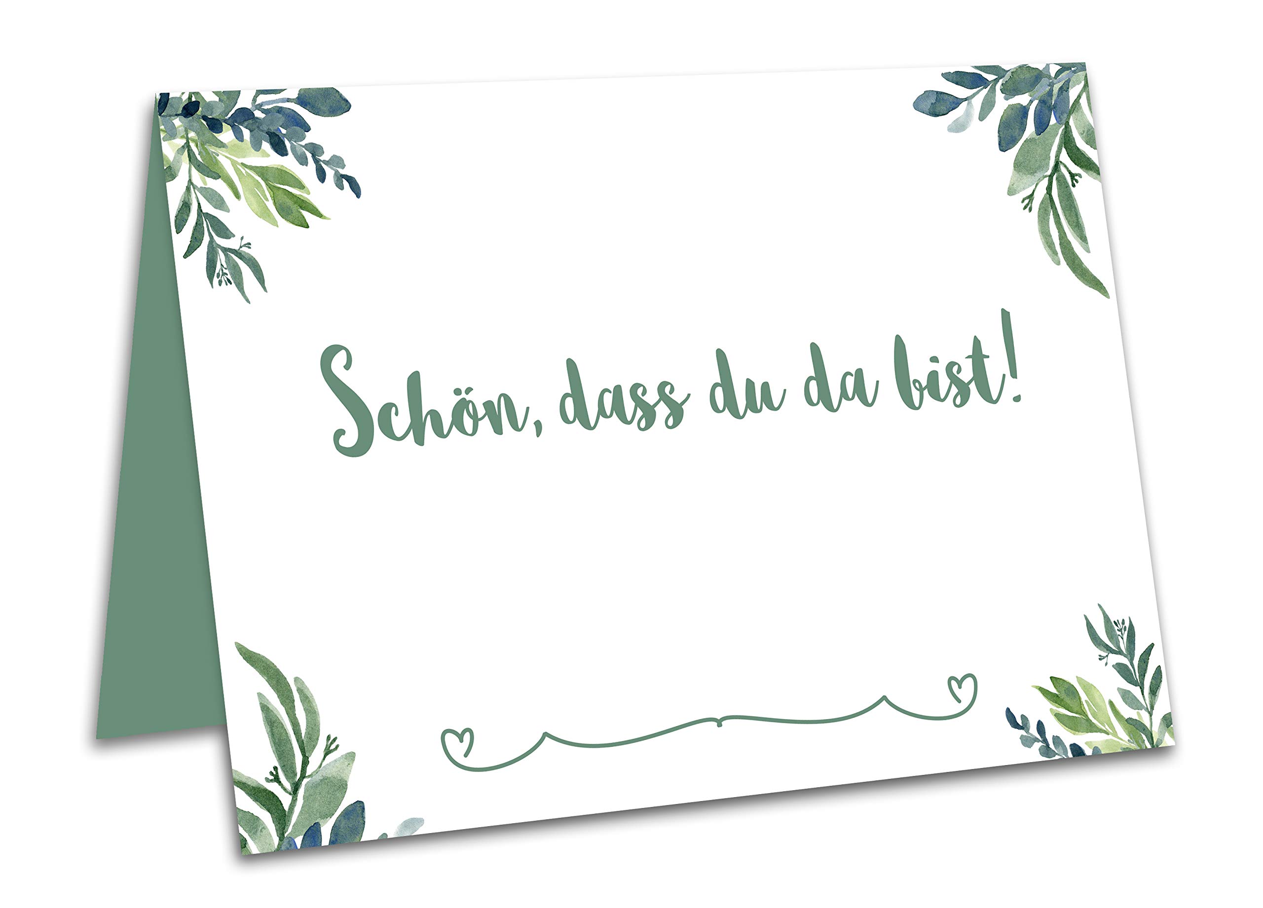 50 Place Cards or Place Cards for Wedding, Birthday, Christening, Communion, Confirmation with Flowers and SchönDASS du Da bist Printed. Eucalyptus