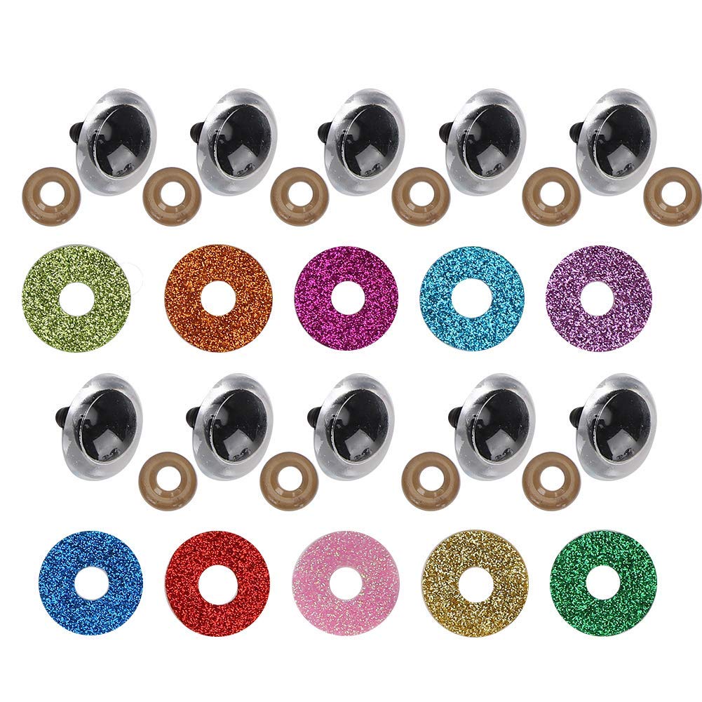 Fydun 100Pcs 18mm Safety Eyes with Colorful Glitter Washer, Safety Eyes for Stuffed Animals Dolls