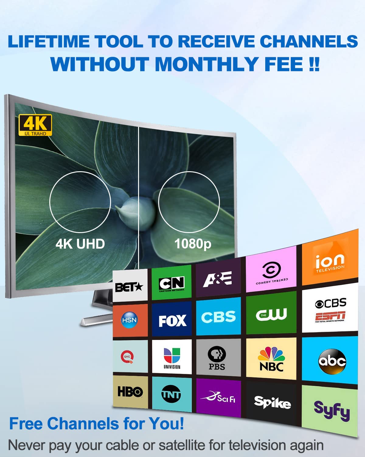 TV Antenna Indoor, Digital Amplified Indoor HDTV Antenna, 1080p VHF UHF Television Local Channels Detachable Signal Amplifier and 16.5ft Long Coax Cable