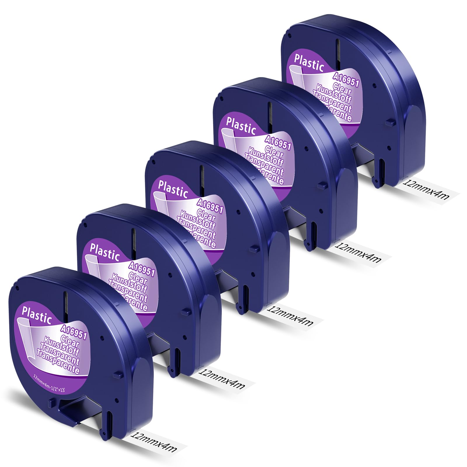 Upwinning 12267 Clear Label Tape Compatible for Dymo Letratag Tape Clear 12mm x 4m, Compatible with Dymo Letratag Refills Transparent for LT100H XR LT100T 200B Label Maker, 5X
