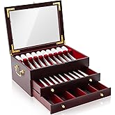 Novabright Wooden Silverware Storage Box, Silverware Chest Case with Glass Lid Flatware Organizer with Handle Felt Lined for Flatware Utensils Home Decor Gift(3 Layer)