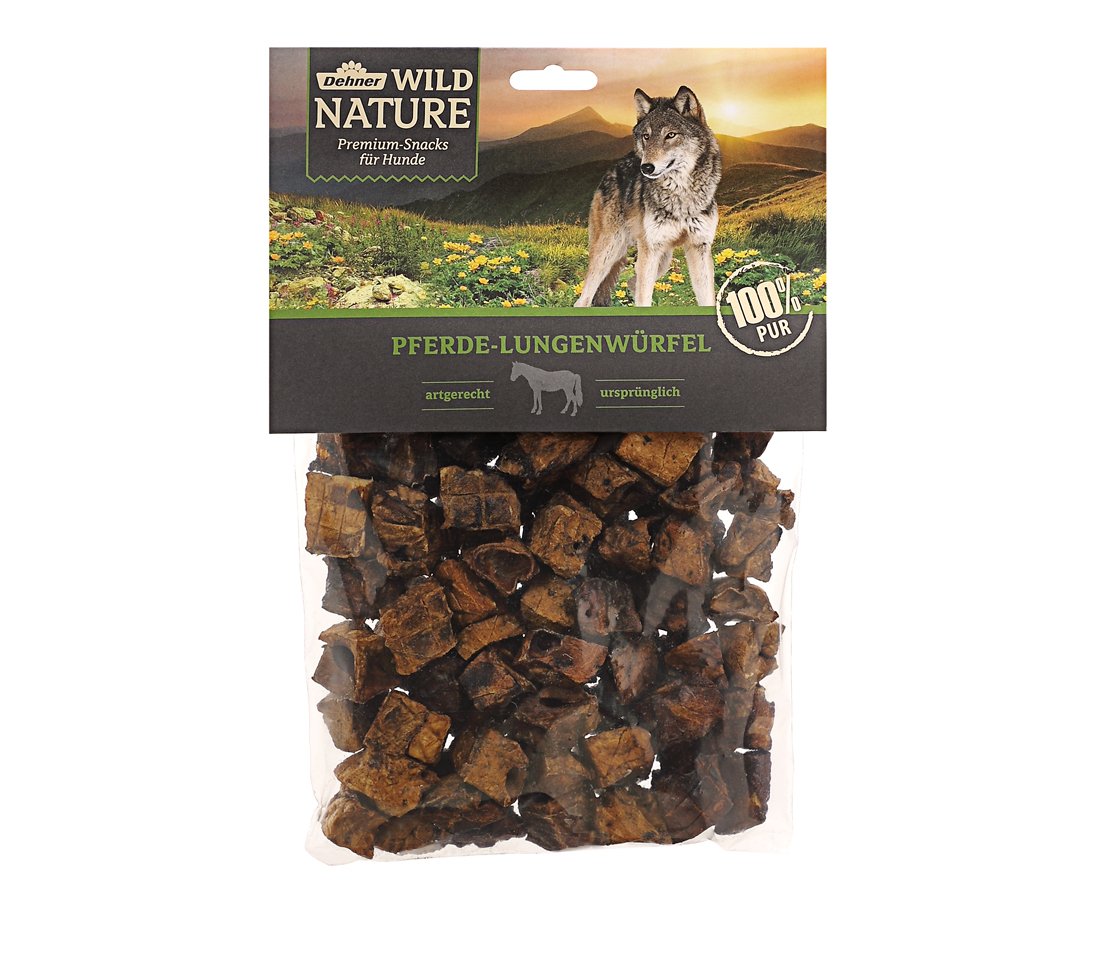 Dehner Wild Nature Dog Treat, Horse Lung Cube, Natural, 200 g