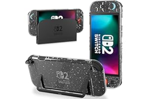 PAWDIARY [Improved Version] Glitter Switch 2 Case Dockable, Ultra-Thin Protective Cover Skin Compatible with Nintendo Switch 2 2025 Console, Transparent Hardshell Easy Docking Charging Dock
