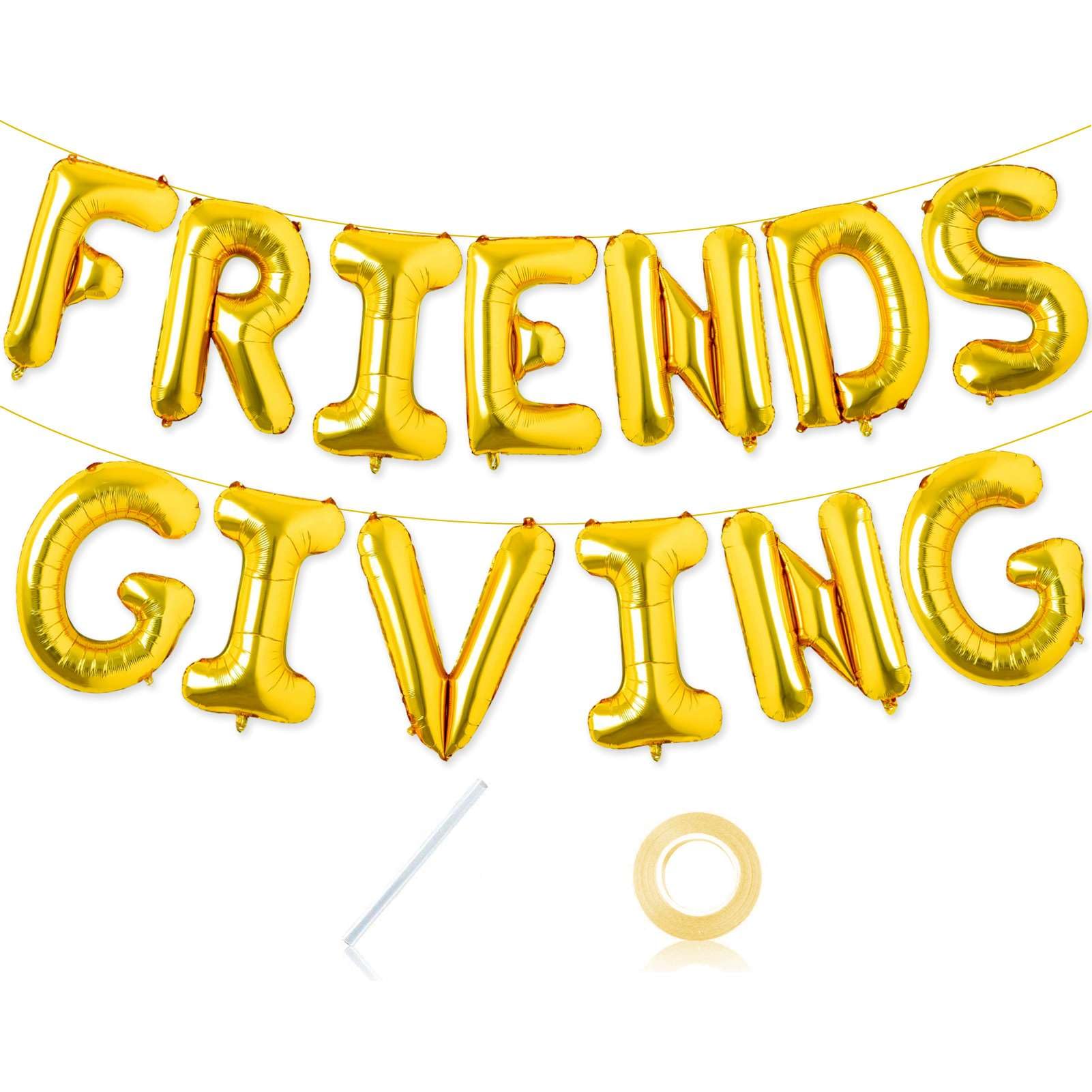 Photo 1 of 13 Pcs Friendsgiving Letters Balloons Decorations,16 Inch Gold Letters Friends Giving Fall Balloons Banner for Thanksgiving Day Fall Theme Friends Party Decorations