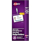 Avery Heavy Duty Badge Holders, 2.25" x 3.5", 50 Horizontal Name Badge Holders with Clips (2921)