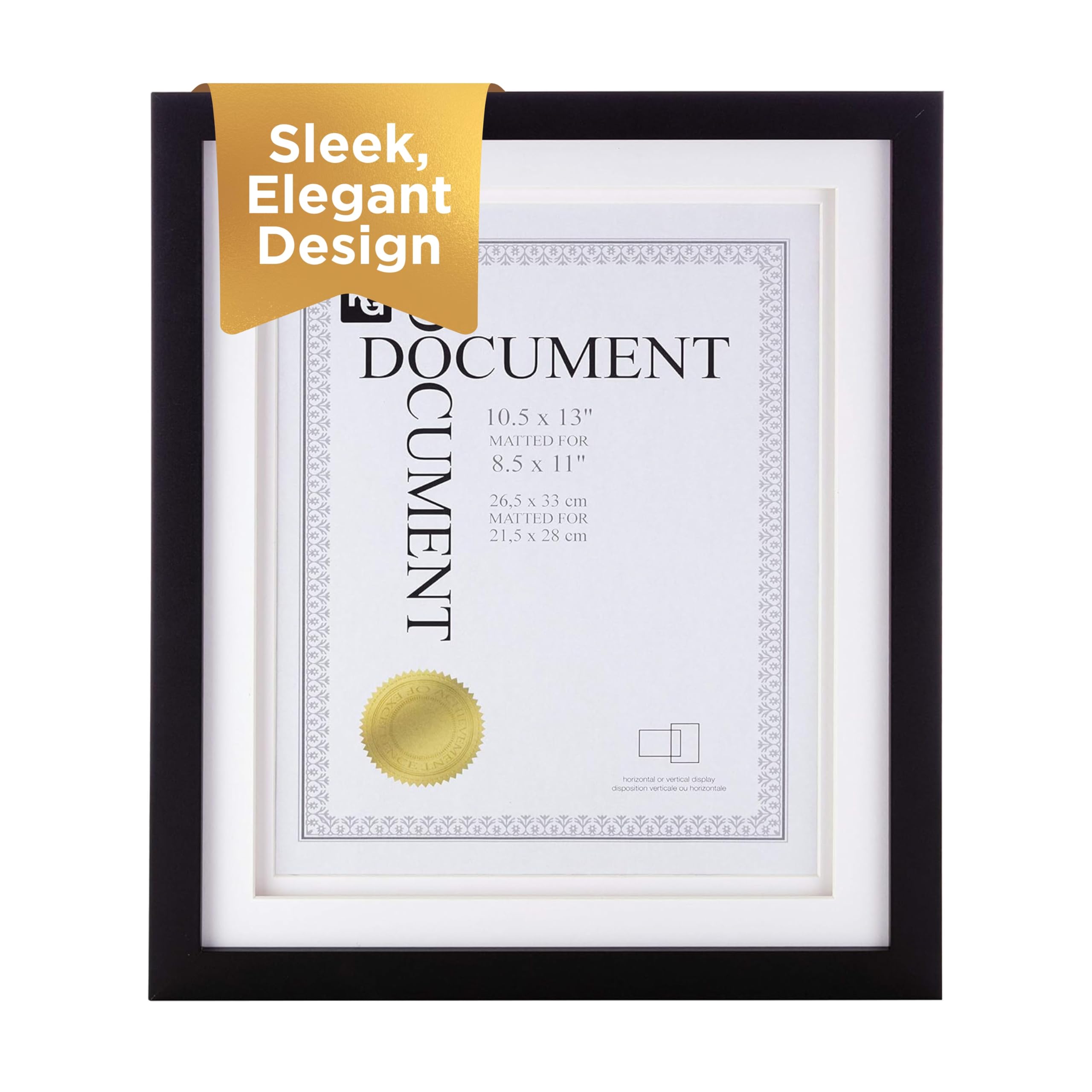 Kiera Grace Morgan Document Frame, Wooden Double-Matted Picture Frame for an 8.5" x 11" Document, Ideal for Wall Hanging and Showcasing Your Achievements, Black