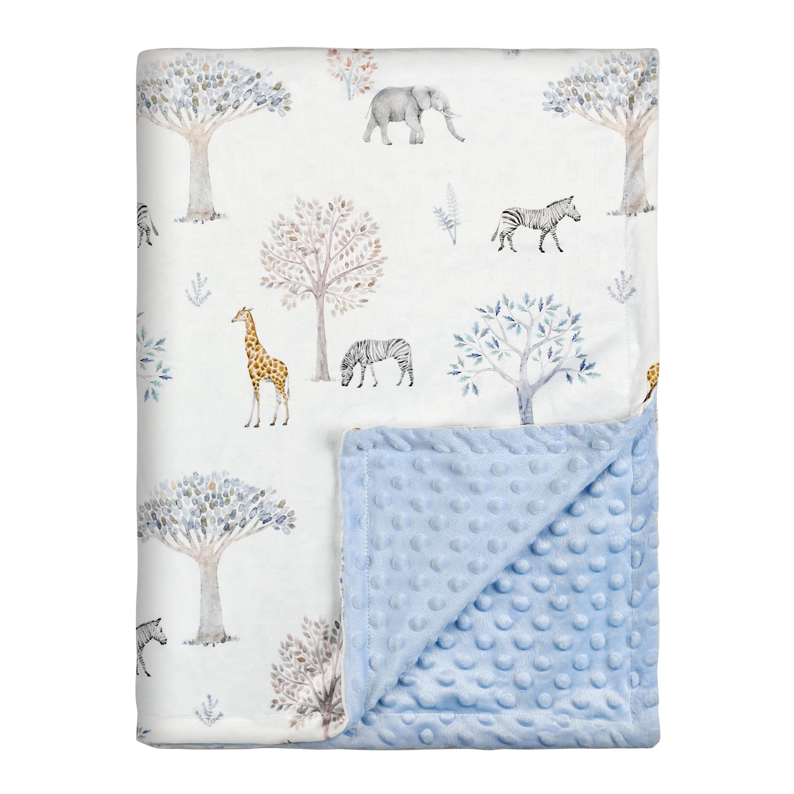 Soarwg Kids Baby Blanket Newborn Gifts, Soft Plush Blankets with Dotted Backing, Fleece Fabric Essentials for Unisex, Toddlers, Boys Girls 75x100cm (Giraffe, Elephant, Zebra), Blue Giraffe (SOD0018)