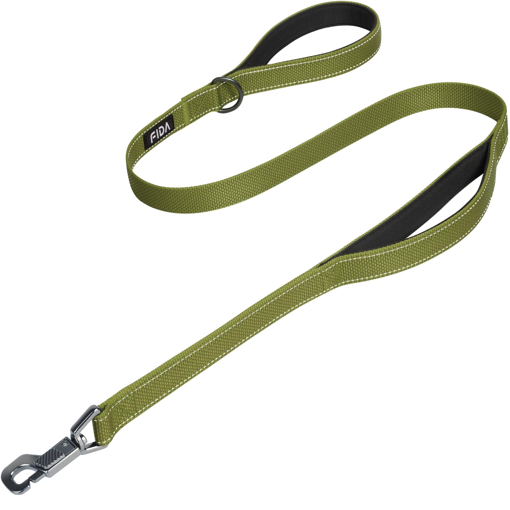 Fida Heavy Duty Dog Leads for Medium/Large Dogs, 1.2M / 4FT Traffic Handle & Advanced Hook for More Control, Reflective Dog Lead for Daily Walking & Training (Green)