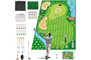FINCOME Golf Chipping Game Mat Set, Golf Hitting Training Mat Practice Outdoor Indoor for Adults Family, Kids Outdoor Play Equipment, Stick Chip Games for Backyard Office Home (70.1x47.2in)