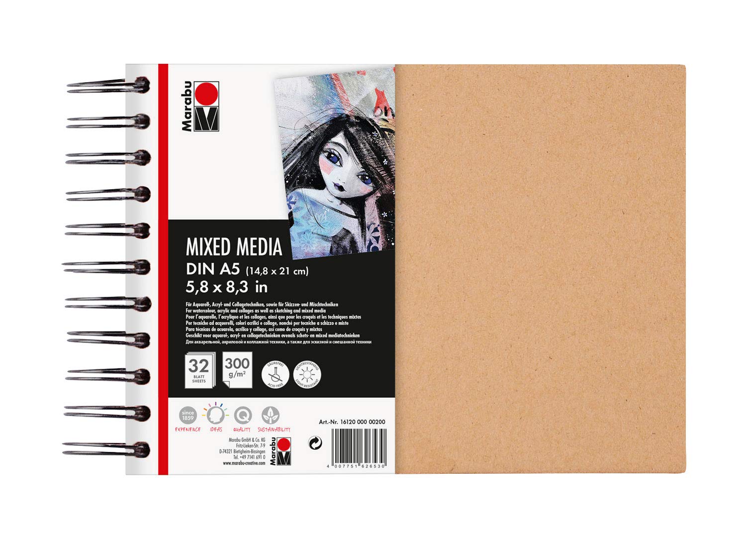 Marabu - Ring Binder Mixed Media Fine Grained Paper Acid and Fade-resistant, for High-Colour Processes