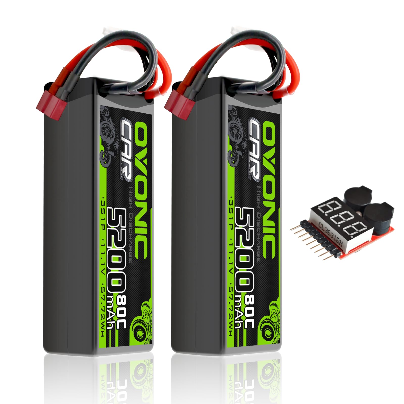 Photo 1 of OVONIC Lipo Battery 11.1V 80C 5200mAh 3S Battery with Dean-Style T Plug Hardcase Battery for RC Car Boat Truck Helicopter Airplane Racing Models(2 Packs)(with Lipo Voltage Checker)
