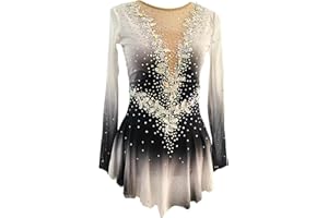 LIUHUO Ice Figure Skating Dress Lady's Black White Gemstone Long Sleeves Competition Performance