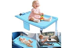 OMZER Toddler Airplane Bed - Airplane Seat Extender for Kids - Barrier Designed Flyaway Kids Bed Airplane with Pockets - Portable Plane Bed Foot Rest for Flights Travel Essentials Blue