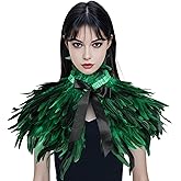 MAOFENG Gothic Natural Feather Shrug Feather Shawl Wrap Cape Victorian Collar for Halloween Cosplay Party Costume Accessories