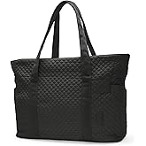 BAGSMART Crush Tote Bag for Women, 20L Puffer Work Tote with Zipper, Travel Essentials Quilted Nurse Hospital Bag