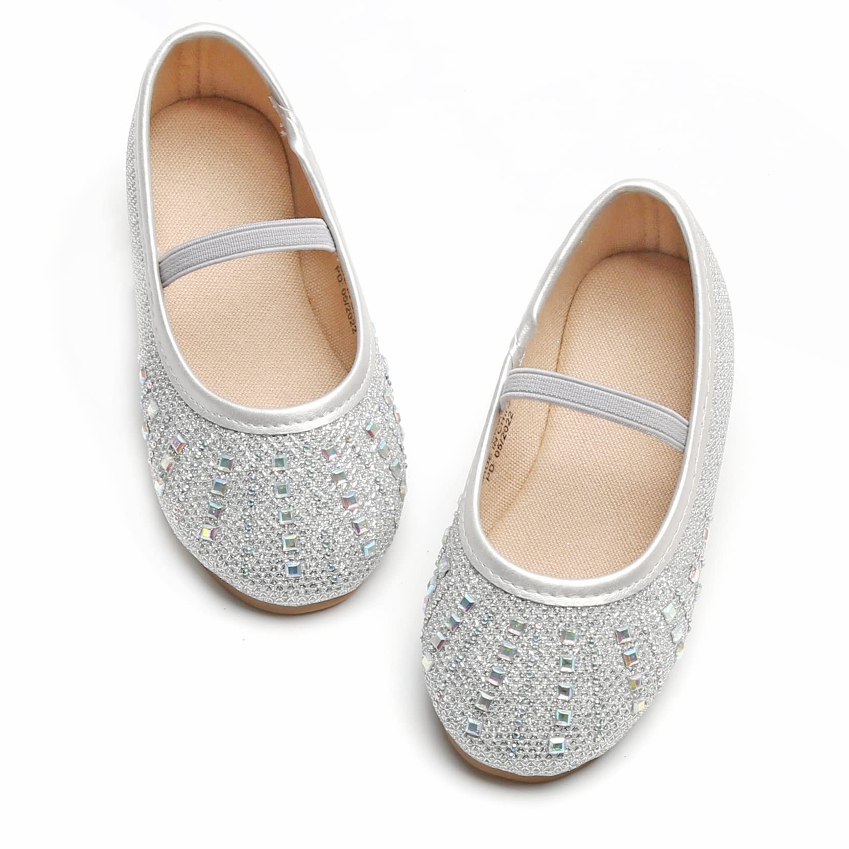 Photo 1 of GINFIVE Toddler Girls Dress Shoes Little Girls Mary Janes Ballerina Flats Silver Shoes Toddler 11x