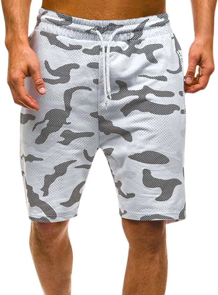 MODOQO Shorts for Men, Camo Relaxed Fit Lightweight Summer Baggy Lace Up Pants